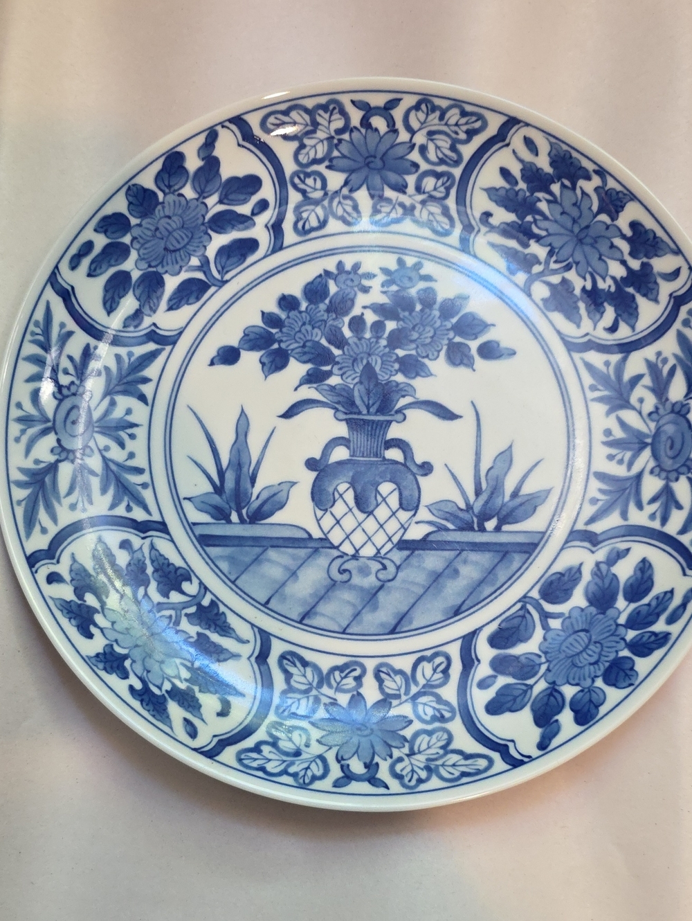 Andrea By Sadek Blue and White Floral Vase Ceramic Dinner Plate
